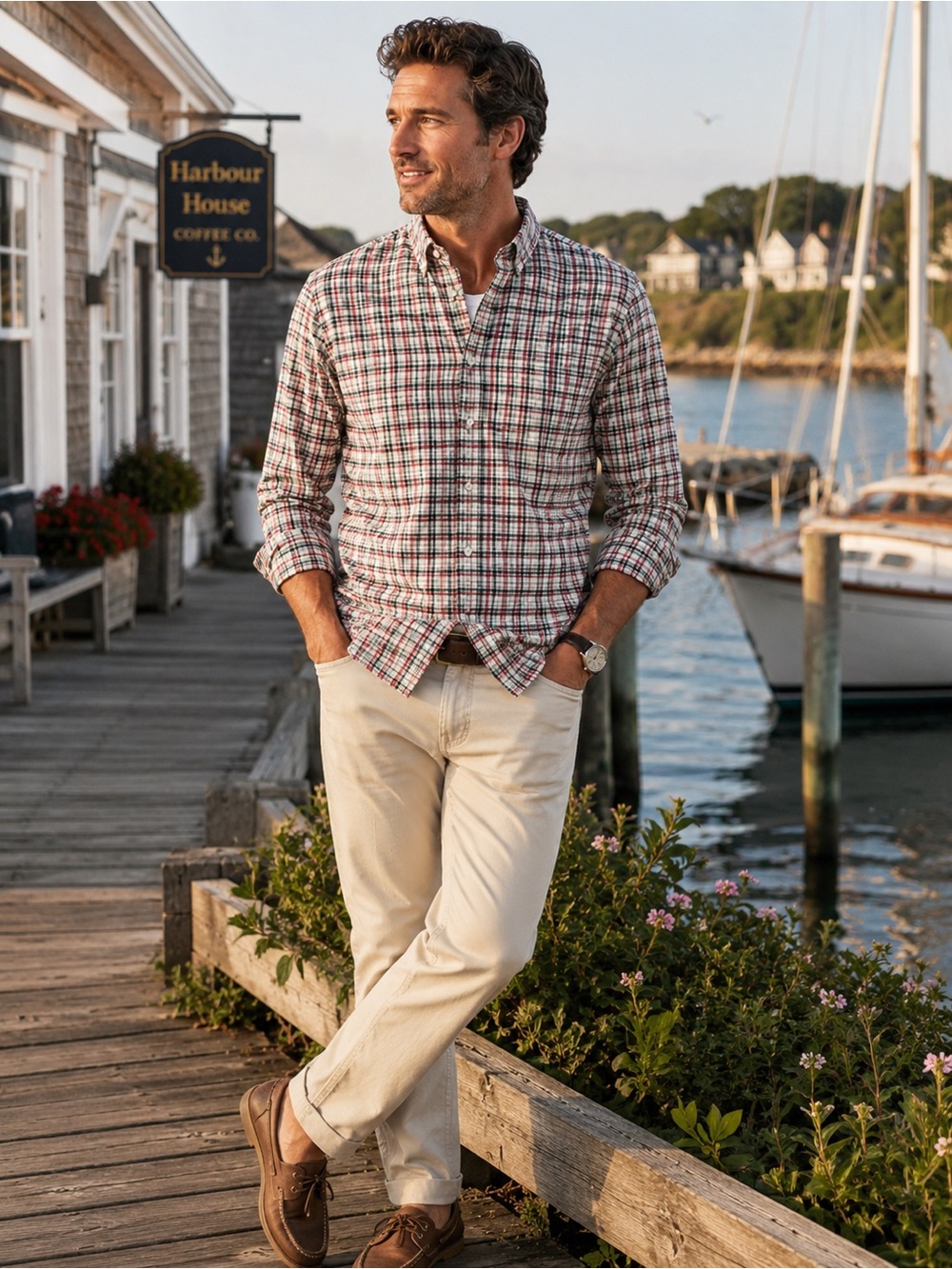 Daniel Cremieux Slim Fit Plaid Button Down Shirt L 100% Cotton Red Cream